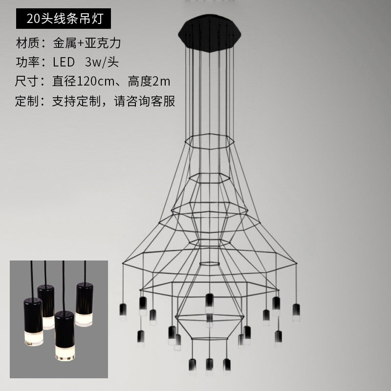 HEIKESZ Nordic Long Line Chandelier for Hotel Lobby Living Room Staircase Villa High Rise Duplex Modern Lighting Decor