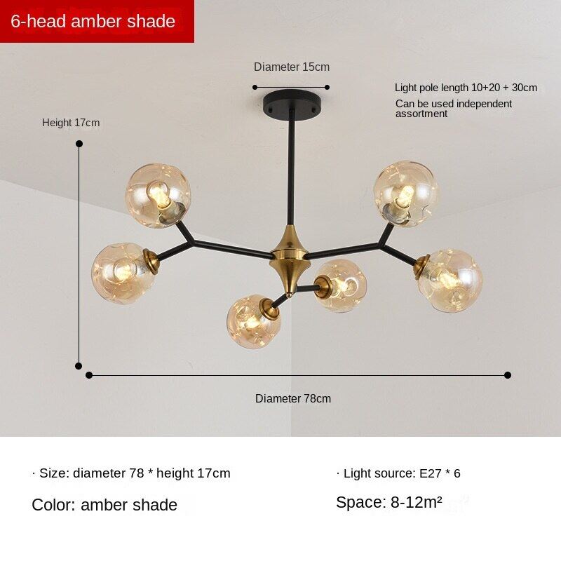 HEIKESZ Nordic Magic Bean Molecular Lamp Modern Glass Ball Chandelier for Living Room Bedroom Dining Room Warm Lighting Ceiling Decor