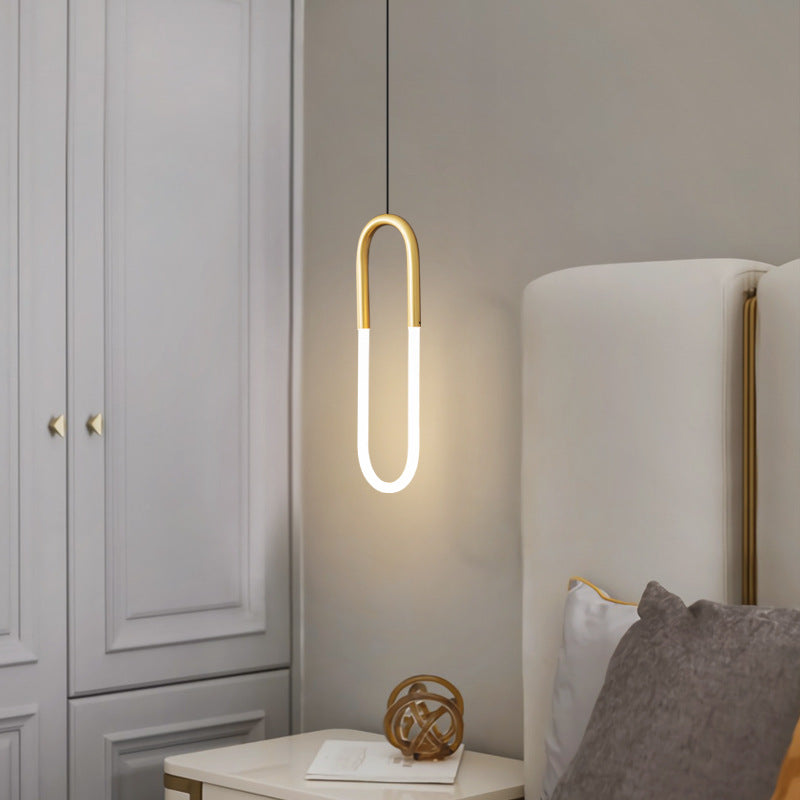 HEIKESZ All Copper Bedside Pendant Lamp Nordic Long Line Lamp Modern Simple Light Luxury Creative Minimalist Bedroom Small Droplight for Living Room Decor