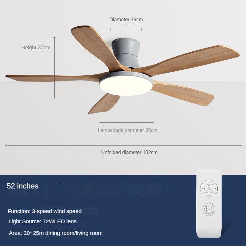 HEIKESZ Nordic Solid Wood Ceiling Fan Light with Frequency Conversion for Living Room Dining Room Home Decor
