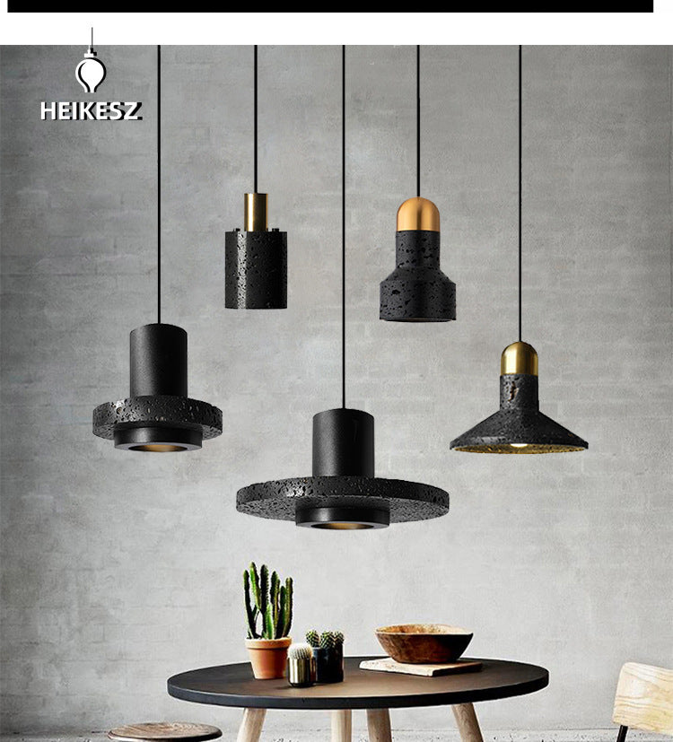 HEIKESZ Luxury Black Cave Stone Chandelier Industrial Modern Light Designer Cement Terrazzo Lamp for Living Room Ceiling Decor