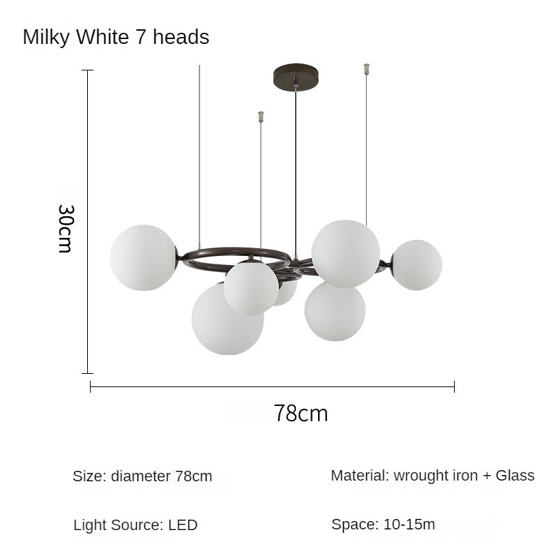 HEIKESZ Nordic Chandelier Lamp in the Living Room Modern Magic Bean Glass Ball Master Bedroom Dining Room Chandelier Smoky Gray Second Bedroom Study New Lamp