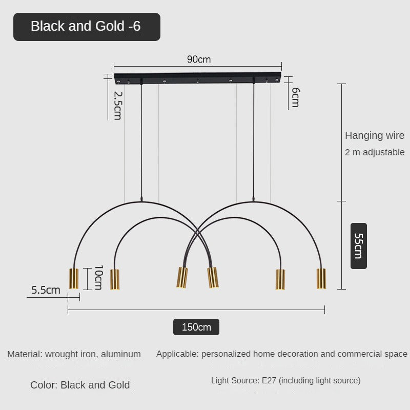 HEIKESZ Luxury Nordic Modern Chandelier Light Creative Arch Dining Table Strip Lamp Internet Celebrity Bar Light